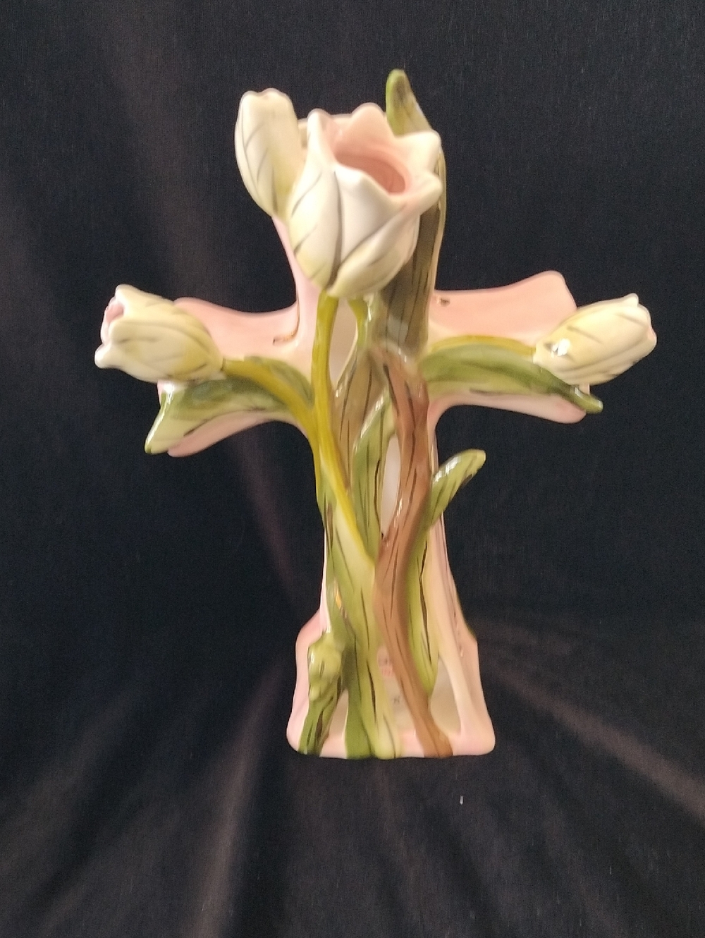 Blue Sky Clayworks Heather Goldminc ceramic cross tea light candle
